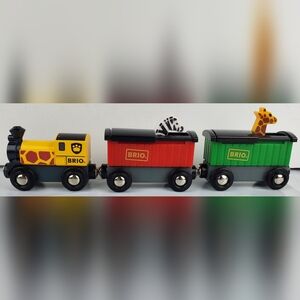 Brio World Wooden Safari Train Pop-Up Animal Cars Giraffe and Zebra - GUC